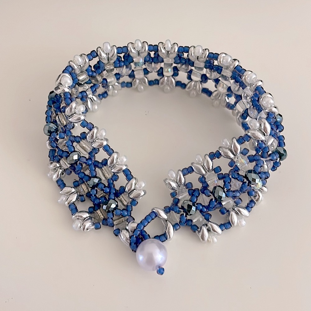 NEW Handmade Lattice Stitch Dark Blue Beaded Bracelet